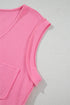 Bright Pink Waffle Textured Button Round Neck A-line Tiered Sleeveless Dress